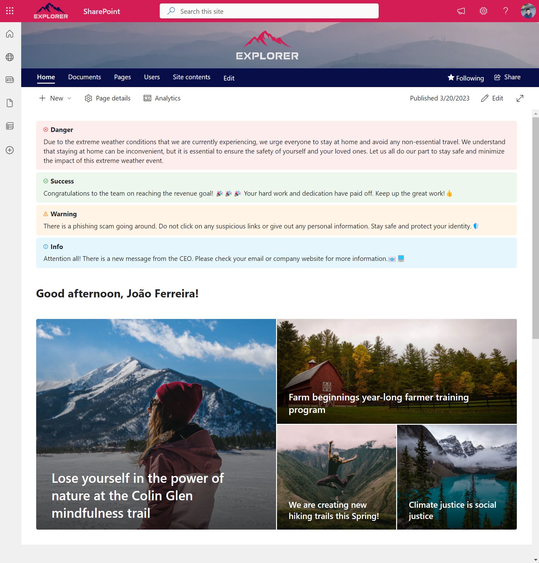 Building a SharePoint intranet with ChatGPT and Bing – Announcements and Alerts 